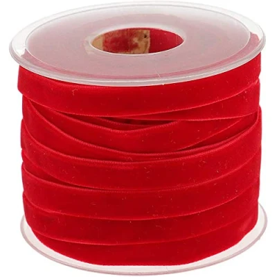 Image of POFET 20 Yard 10mm Wide Velvet Ribbon Roll for Crafts Decoration Red
