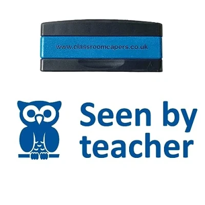 Image of Seen by Teacher Self inking, Stakable Stamps, Pre inked for Feedback Marking. Blue Ink