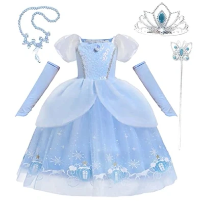 Image of Lito Angels Princess Cinderella Fancy Dress Up Costume Party Ball Gown with Sleevelet Gloves and Accessories for Kids Girls Age 3 4 Years, Blue