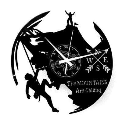 Image of Vinyl Record Wall Clock Vintage Gift Handmade Instant Karma Mountain Climbing Trekking