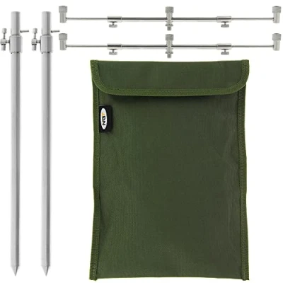 Image of DNA Leisure Carp Fishing 2x Bank Sticks Stainless Steel 30 50cm &amp; Buzz Bars Fixed or Adjustable (3 Rod Adjustable)