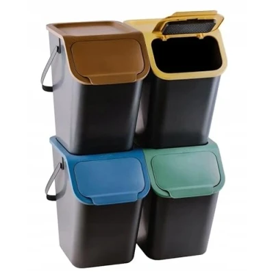 Image of Go Practic Kitchen Bin Set 4 Pieces Recycling Bins For Click Lid 25 L Brown Yellow Blue Green