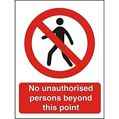 Image of Seco No Unauthorised Persons Beyond This Point, Man Walking Left Sign, 300mm x 400mm 1mm Semi Rigid Plastic