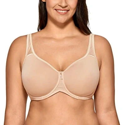 Image of Delimira Women&#039;s Full Coverage Underwire Seamless Lightly Padded Basic T Shirt Bra Beige 38DD