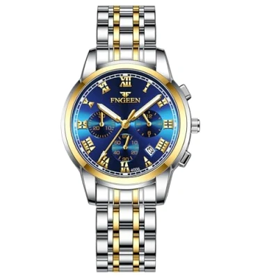Image of JewelryWe Stainless Steel Dress Watch: Men Women Gold Silver Tone Luminous Analog Quartz Calendar Waterproof Business Wristwatch Couple Matching Watches Set
