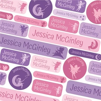 Image of 123 Name Labels for Kids No Iron Tags Clothes Stickers Water Bottles, School Uniform, School, Nursery, Care Homes, Washable and Dishwasher Safe Children (Fairy)
