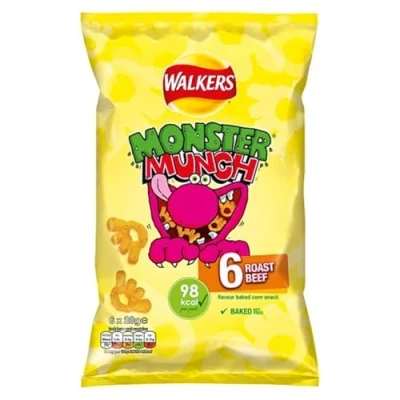 Image of Walkers Monster Munch Roast Beef Multipack Snacks Crisps, 6 x 20 g
