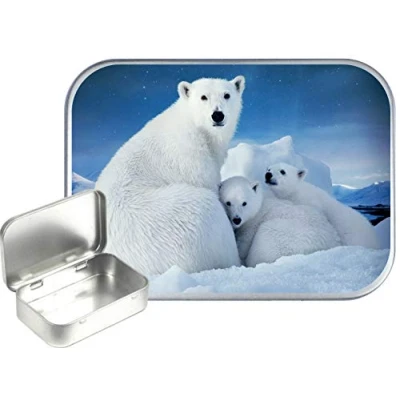 Image of TEEZ Polar Bear 30ml Small Silver Hinged Tin, Pill 1oz Tobacco Tin