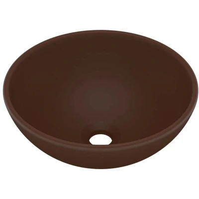 Image of vidaXL Luxury Bathroom Basin Round Matt Dark Brown 32.5x14 cm Ceramic