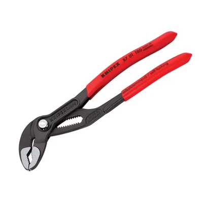 Image of Knipex Cobra® High Tech Water Pump Pliers grey atramentized, with non slip plastic coating 180 mm (self service card/blister) 87 01 SB
