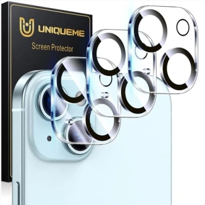 Image of UniqueMe 3 Pack for iPhone 15 / Plus Camera Lens Protector, Ultra HD Tempered Glass Len Protection Cover [Case Friendly] [Scratch Resistant] [Night Shooting Mode]