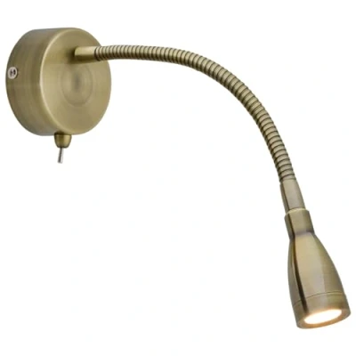 Image of Long Life Lamp Company LED Indoor Reading Wall Light 2W 3000K Antique Brass Mounted Bedside Lights H3142