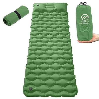 Image of CROSS COUNTRY Ultralight Inflatable Camping Mat with Pillow 190 x 65 Cm Durable Sleeping Pad Compact Waterproof Air Mattress for Camping, Backpacking, Hiking, Traveling