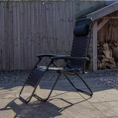 Image of Black Multi Position Textoline Zero Gravity Garden Relaxer Chair Lounger
