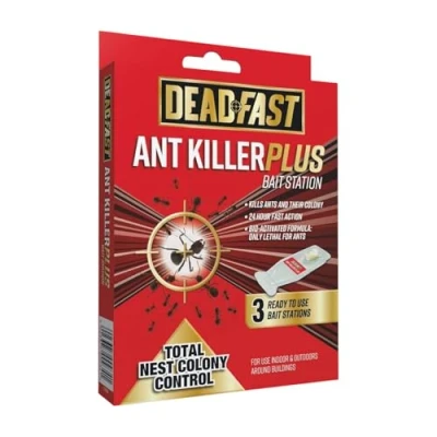 Image of Deadfast Ant Killer Plus Bait Station Fast Acting 24 Hour Control Indoor &amp; Outdoor Use Effective Colony Elimination Gel 3 Pack (4g Each)