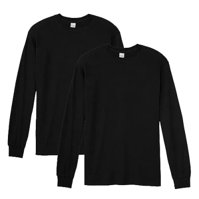 Image of Gildan Men&#039;s Heavy Cotton Long Sleeve T Shirt, Style G5400, 2 pack Black, M UK