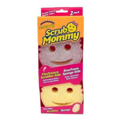 Image of Scrub Daddy Mommy Washing Up Sponge Dual Sided Scrubbing Non Scratch Scourers, Smiley Face Sponges for Cleaning Kitchen &amp; Bathroom, Dish Scrubber, FlexTexture Home Products, Violet Twin Pack