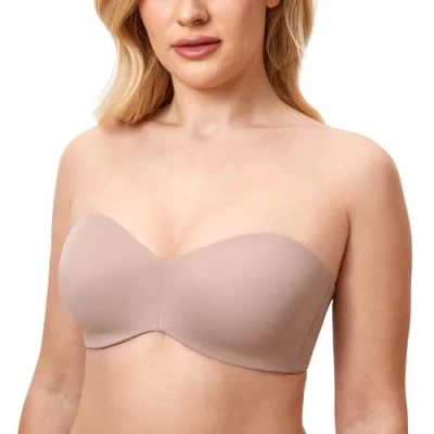 Image of Delimira Women&#039;s Strapless Bras Underwire Support Non Padded Plus Size Minimiser Bra Sea Fog 38A