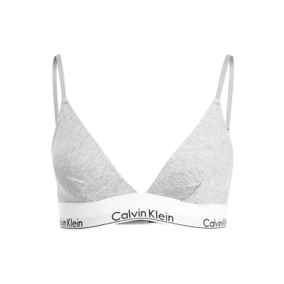 Image of Calvin Klein Women&#039;s Unlined Triangle Bralette Modern Cotton 53% 35% Modal 12% Elastane Grey Semi Sheer Lace Supportive Elastic Underband No Padding Size XS