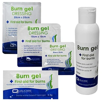 Image of Qualicare Emergency First Aid Burns Care Scalds Sunburn Dressings Cooling Gel 10cm x Dressing Triple Pack