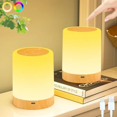 Image of Night Light Baby Touch Lamps Bedside, Dimmable LED Kids with RGB Changing, Timer, Memory, USB Rechargeable Bedroom Bedside Table Lamp, Portable Lamp for Newborn Breastfeeding, Living Room