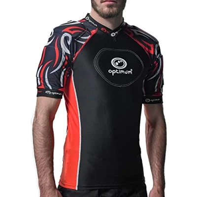 Image of Optimum Unisex Senior Razor Protective Top EVA Padding Protection, Rugby Approved Lightweight and Breathable Black/Red, Medium
