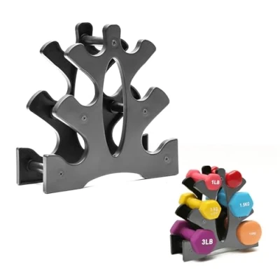 Image of Dumbbell Rack, 3 Tier Vertical Weights Rack Set 6 Hand Exercise Fitness Gym Dumbells, Hex Storage, Tree, Weight Tower Stand Dumbbells