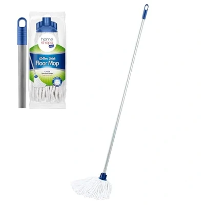 Image of HOMESHOPA Heavy Duty Floor Cleaning Mop, Super Absorbent Cotton Mop Head &amp; 115cm Long Handle, Effective For Home, Office and Commercial Use (Cotton with Silver Handle)