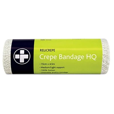 Image of Reliance Medical Relicrepe Crepe Bandage HQ Washable and Stretchable, Suitable for Treating Sprains, Strains Minor Aches, 15 cm x 4 m, Pack of 10