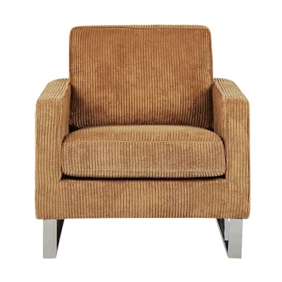 Image of Beliani Retro Living Room Corduroy Armchair Track Arms Metal Legs Light Brown Vind