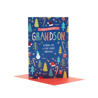 Image of UK Greetings Christmas Card for Grandson Festive Pattern Design