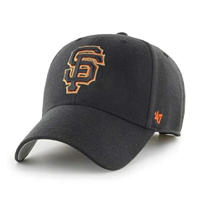 Image of 47 Brand MLB San Francisco Giants MVP Unisex Baseball Cap, Hook &amp; Loop Strap, Black with Orange Edge Logo, Colour