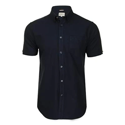 Image of Ben Sherman Men&#039;s Button Down Collar Oxford Shirt, Short Sleeved, Regular Fit (Dark Navy (Embroidered Pocket Logo)) S