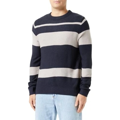 Image of JACK &amp; JONES Men&#039;s Jorkyle Knit Crew Neck Jumper, Total Eclipse/Detail: Atmosphere, M