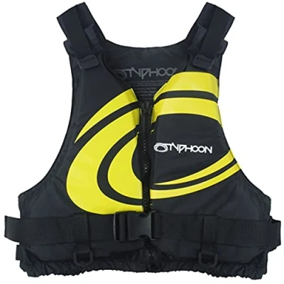Image of Typhoon Yalu XT 50N Buoyancy Jacket Wave Front Zipper Aid Canoe Kayak Dinghy SUP (Black/Yellow, XS S weights 30 50KGS)