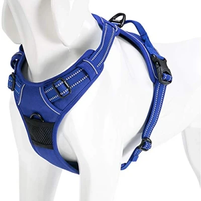Image of WINHYEPET True Love Dog Harness, No Pull Reflective Pet Harness with 2 Leash Clips Adjustable Soft Padded Vest Easy Control Handle for Small Medium Large TLH5651(Royal Blue,L)