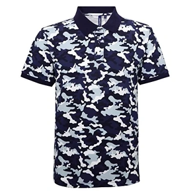 Image of Asquith &amp; Fox Men&#039;s Asquit and Pique Polo Shirt, Multicolour (Camo Blue 000), XX Large (Size:2XL)