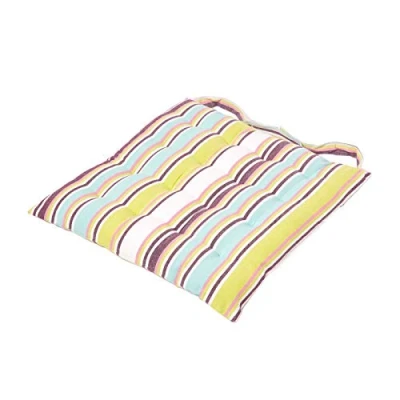 Image of HOMESCAPES Green and Purple Stripe Seat Pad Cushion for Dining Chairs 100% Cotton Chair with Straps 40 x cm ″Osaka″ Design