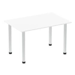 Image of Impulse 1200mm Straight Table White Top Brushed Aluminium Post Leg