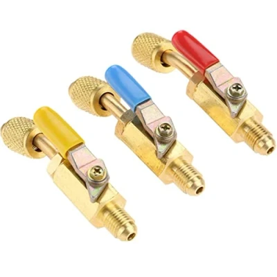 Image of SURIEEN 3 Pack R134A Angled Compact Shut Off Ball Valve Adapter Colors 1/4&quot; SAE Thread Fits for HVAC Air Conditioning Refrigerant R12 R22 R502 Charging Hoses Condition Tools