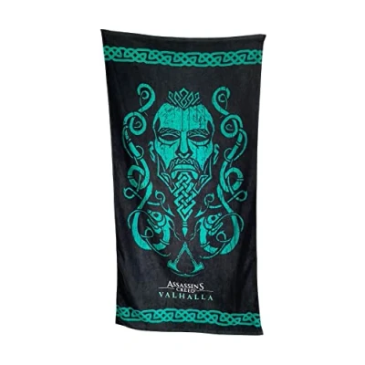Image of Groovy Uk Assassin’s Creed Eivor Valhalla Bath Towel, 150 cm Length x 75 Width, Black