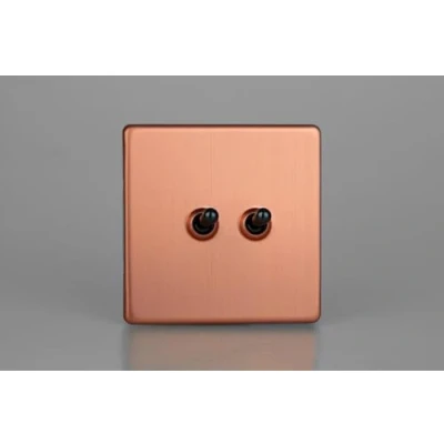 Image of Varilight XDYT2S.BC Double Toggle Switch, 10A, 2 Gang, Way, Urban screwless Brushed Copper