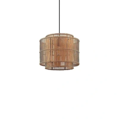 Image of Lindby Bridga pendant light, Ø 35 cm, black, bamboo