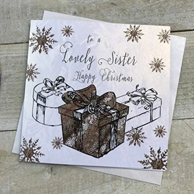 Image of White Cotton Cards F4 S &quot;Sister&quot; Handmade Christmas Card