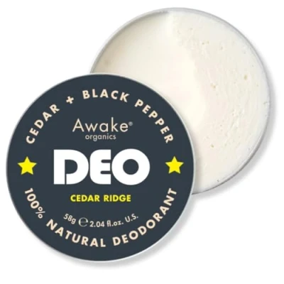Image of Awake Organics DEO Natural Plastic Free Deodorant for Men Cedar Ridge Cedarwood &amp; Black Pepper Aluminium Bicarb Vegan Made in England 58g