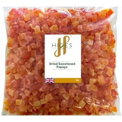 Image of Hides Fine Foods Dried Sweetened Papaya 1kg Suitable for Vegetarians Baking Granola Breakfast Snacking Desserts Good Source of Vitamin C.