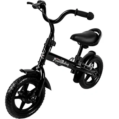 Image of Spielwerk® Children&#039;s Balance Bike 2 5 Yrs Lightweight Learning Training Bicycle 10&#039; Solid PU Tyres Caliper Brake Rubber Grips Height Adjustable Saddle Pirate Riding Black