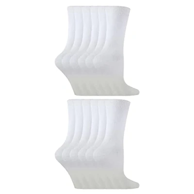 Image of 12 Pair Multipack Kids Bamboo Socks Sock Snob Childrens Plain Ideal School for Summer Girls &amp; Boys (9 12, White)