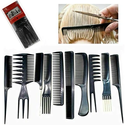 Image of V7® 10 Piece Comb Set Hair Styling Professional Black Hairdressing Brush Barbers Salon Haircut Trim Antistatic Tail Men &amp; Women (BLACK)