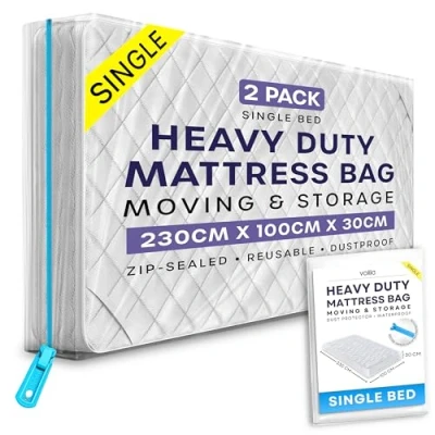 Image of volila Mattress Storage Bag with Zipper Waterproof Cover for Moving to Protect Beds from Stains, Dust, and Pest Damage Plastic (2 Pack Single)
